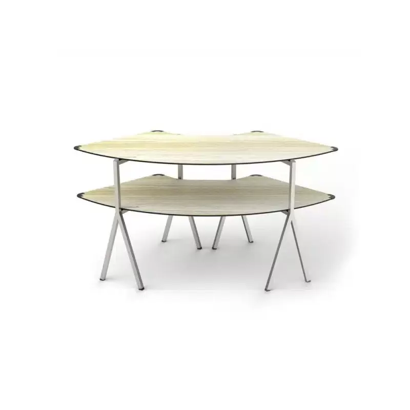 Rosseto Modulite 2 level Kit - Natural Wood 2 Qtr Round Table Top - Stainless Steel Legs - 64.5 x 33.5 x 31.8 In.