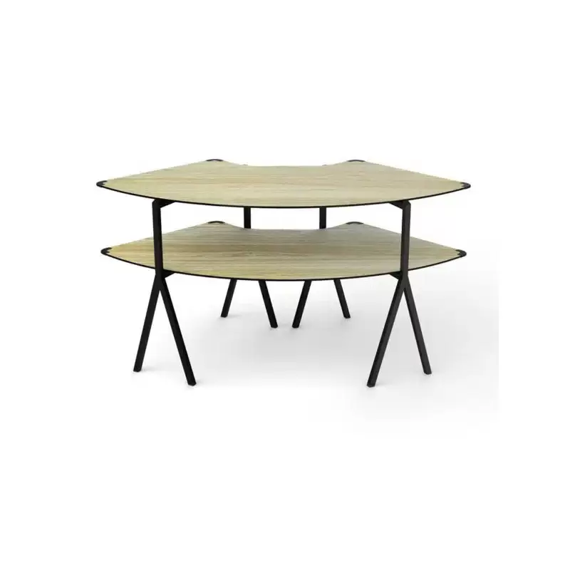 Rosseto Modulite 2 level Kit - Natural Wood 2 Qtr Round Table Top - Black Legs - 64.5 x 33.5 x 31.8 In.