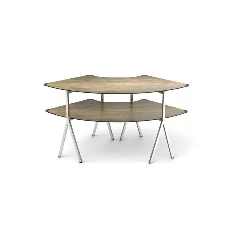 Rosseto Modulite 2 level Kit - Walnut 2 Qtr Round Table Top - Stainless Steel Legs - 64.5 x 33.5 x 31.8 In.