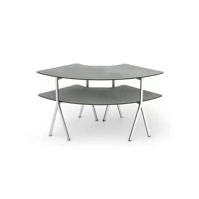 Rosseto Modulite 2 level Kit -Concrete Gray 2 Qtr Round Table Top - Stainless Steel Legs - 64.5 x 33.5 x 31.8 In.