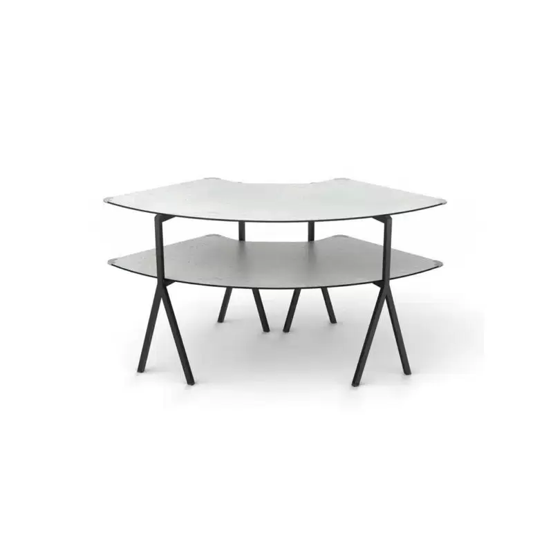 Rosseto Modulite 2 level Kit -Concrete Gray 2 Qtr Round Table Top - Black Legs - 64.5 x 33.5 x 31.8 In.