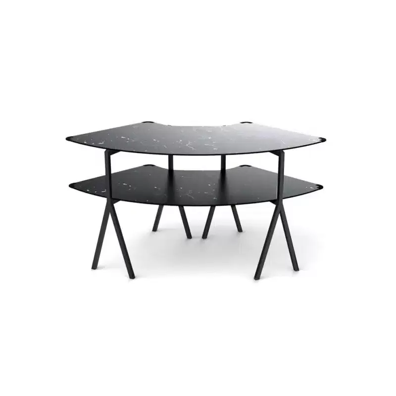 Rosseto Modulite 2 level Kit - Black Marble 2 Qtr Round Table Top - Black Legs - 64.5 x 33.5 x 31.8 In.