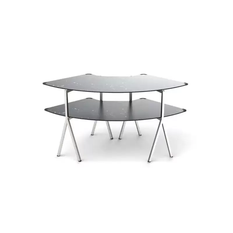 Rosseto Modulite 2 level Kit - Black Marble 2 Qtr Round Table Top - Stainless Steel Legs - 64.5 x 33.5 x 31.8 In.