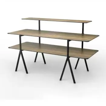 Rosseto Modulite 3 Level Kit - Walnut 2 Table Top - 1 Shelf - Black Legs - 71 x 30 x 43.2 In.