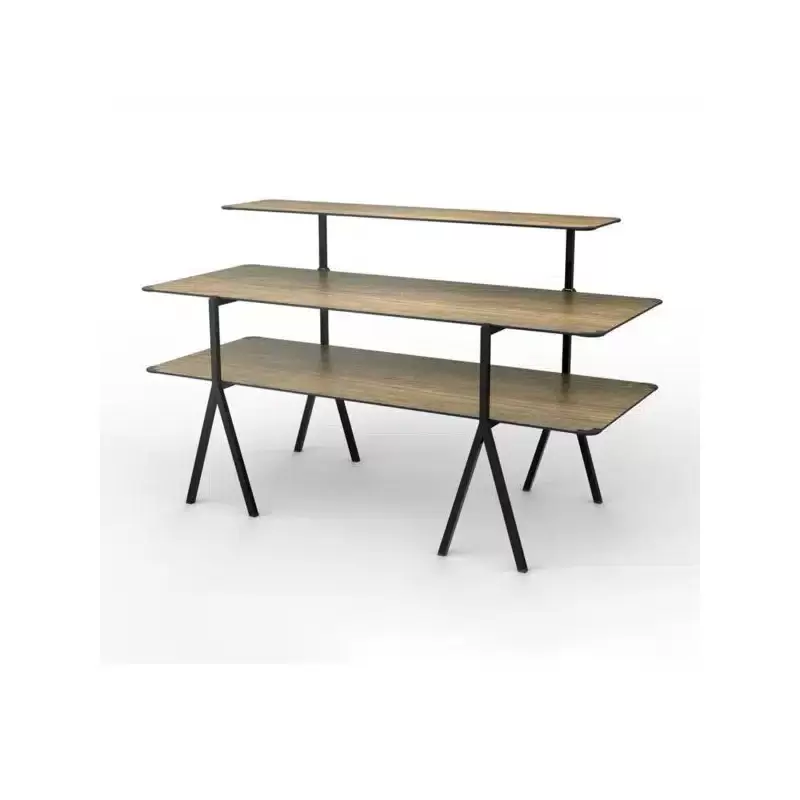 Rosseto Modulite 3 Level Kit - Walnut 2 Table Top - 1 Shelf - Black Legs - 71 x 30 x 43.2 In.