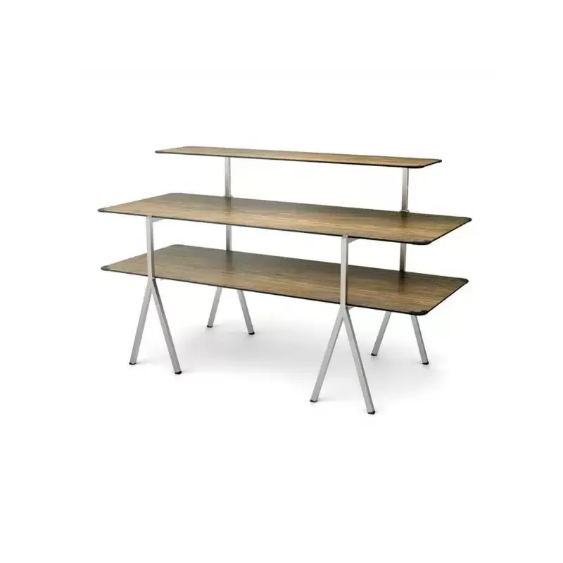 Rosseto Modulite 3 Level Kit - Walnut 2 Table Top - 1 Shelf - Stainless Steel Legs - 71 x 30 x 43.2 In.