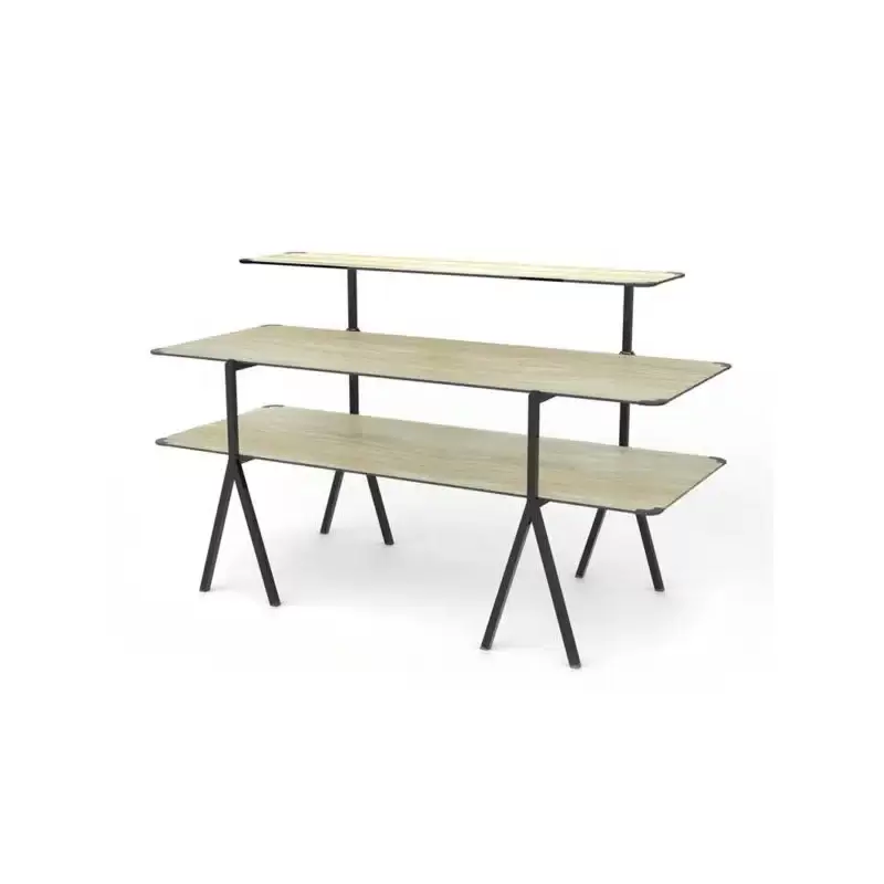 Rosseto Modulite 3 Level Kit - Natural Wood 2 Table Top - 1 Shelf - Black Legs - 71 x 30 x 43.2 In.