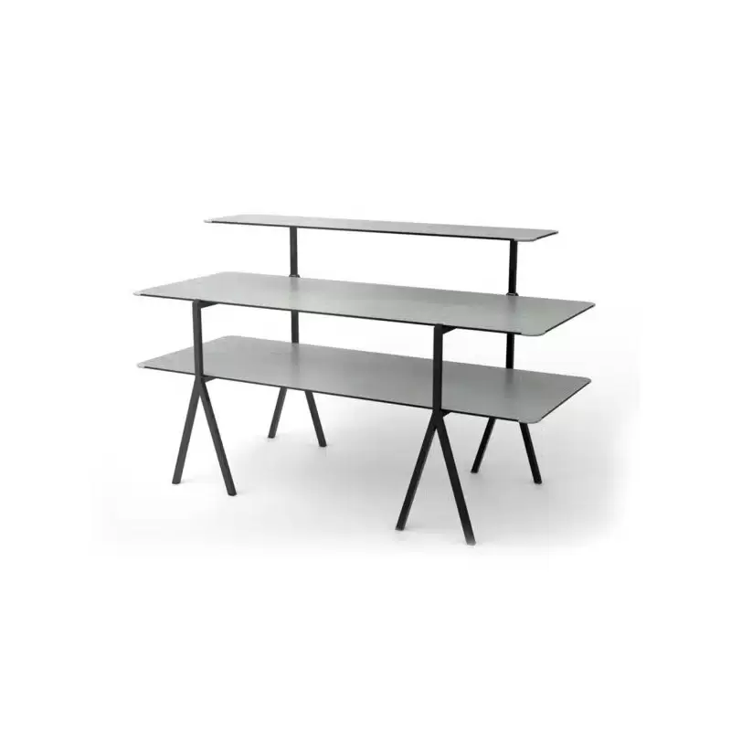 Rosseto Modulite 3 Level Kit - Concrete Gray 2 Table Top - 1 Shelf - Black Legs - 71 x 30 x 43.2 In.