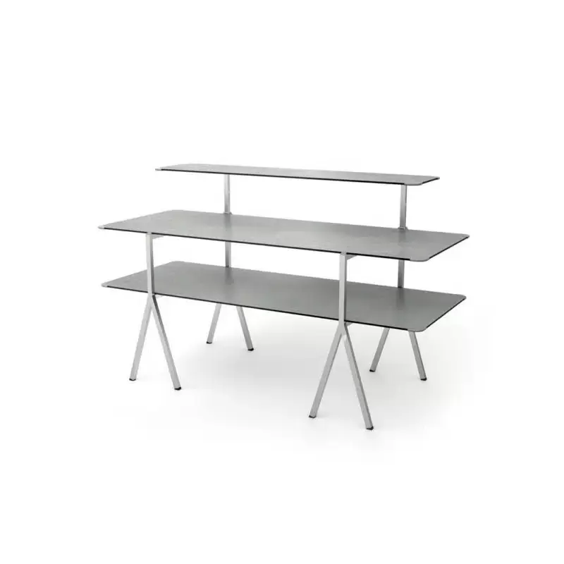 Rosseto Modulite 3 Level Kit - Concrete Gray 2 Table Top - 1 Shelf - Stainless Steel Legs - 71 x 30 x 43.2 In.