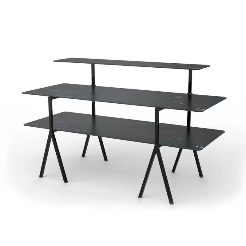 Rosseto Modulite 3 Level Kit - Black Marble 2 Table Top - 1 Shelf - Black Legs - 71 x 30 x 43.2 In.