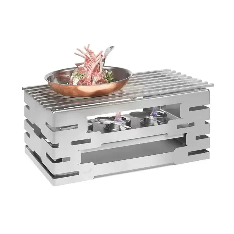 Rosseto Multi-Chef 10" Stainless Steel Warmer Kit with Grill - 3 Fuel Holders - & Reversible Burner Stand - 1SET - 23.25 x 13.5