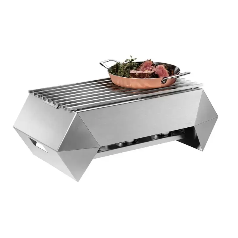 Rosseto Diamond Multi-Chef 10" Stainless Steel Warmer Kit with Grill - 3 Fuel Holders - & Rev. Burner Stand - 28 x 17 x 9.88 In