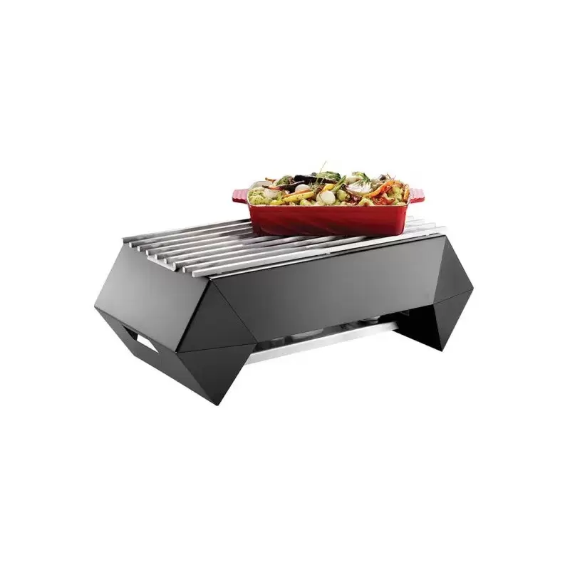 Rosseto Diamond Multi-Chef 10" Black Matte Warmer Kit with Grill - 3 Fuel Holders - and Reversible Burner Stand - 28 x 17 x 9.8