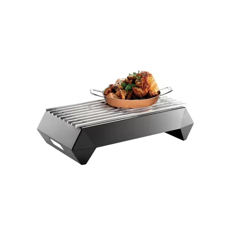 Rosseto Diamond Multi-Chef 7" Black Matte Warmer Kit with Grill - 3 Fuel Holders - and Reversible Burner Stand - 26.63 x 16 x 7