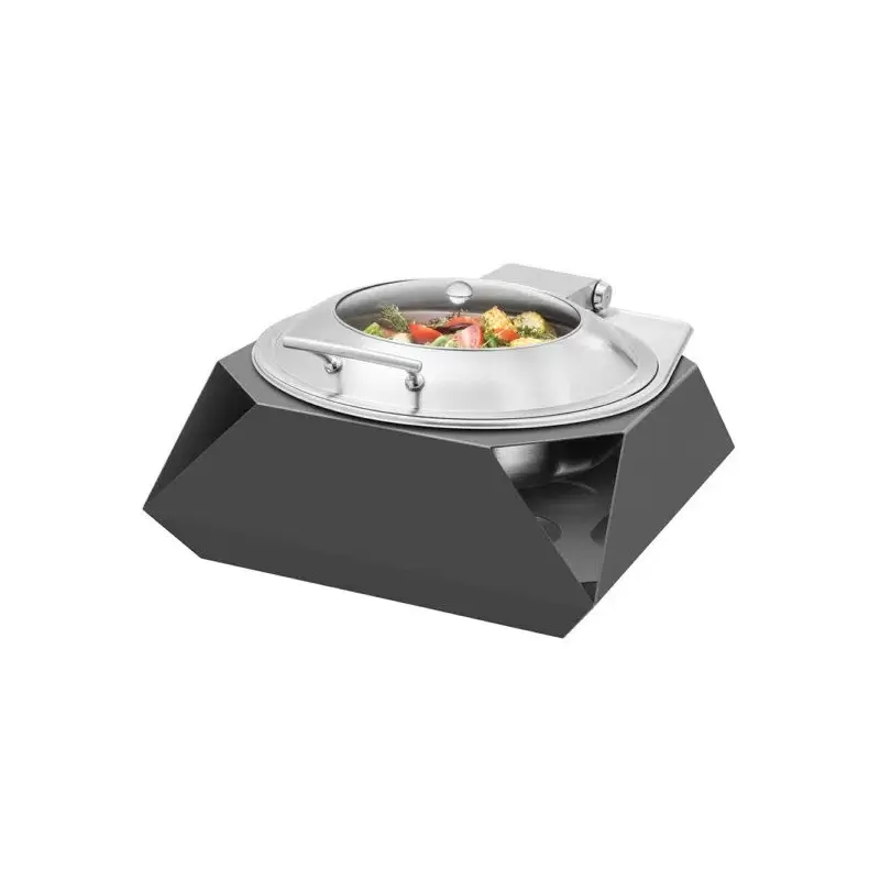 Rosseto Diamond Round Black Matte Chafer with Soft Closing Lid - 1 Piece - 19.13 x 19.5 x 11 In.