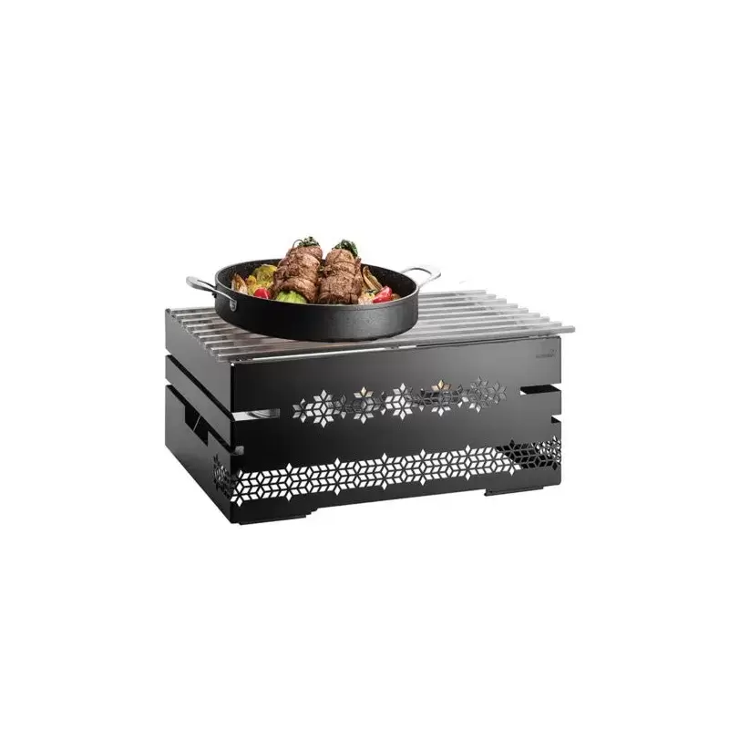 Rosseto Mosaic Multi-Chef 10" Black Matte Warmer Kit with Grill - 3 Fuel Holders - & Reversible Burner Stand - 23.25 x 13.5 x 1