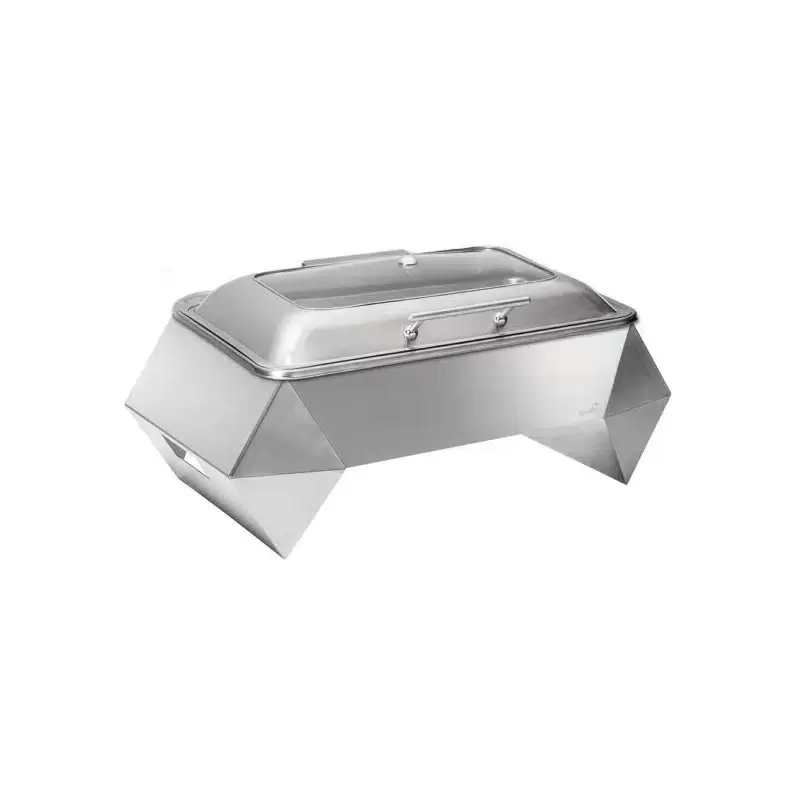 Rosseto Diamond Multi-Chef 10” Stainless Steel Chafer with Soft Closing Lid - 3 Fuel Holders & Reversible Burner Stand - 1 Piece