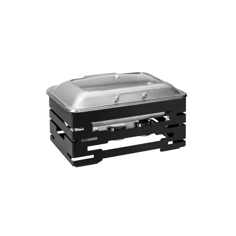 Rosseto Multi-Chef 10” Black Chafer with Soft Closing Lid - 3 Fuel Holders & Reversible Burner Stand - 1 Piece - 22.5 x 17.5 x 1