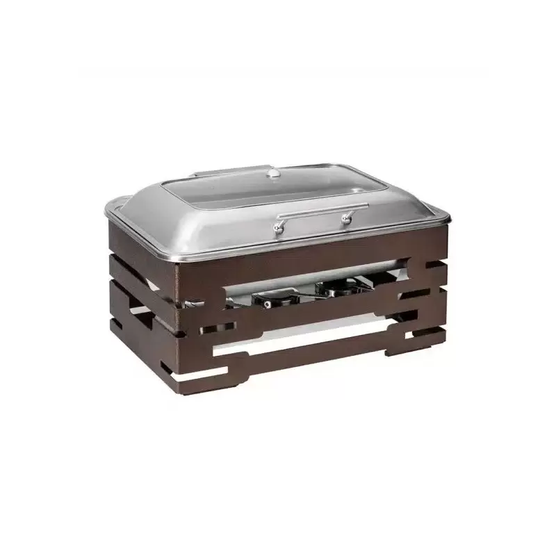 Rosseto Multi-Chef 10” Bronze Chafer with Soft Closing Lid - 3 Fuel Holders & Reversible Burner Stand - 1 Piece - 22.5 x 17.5 x