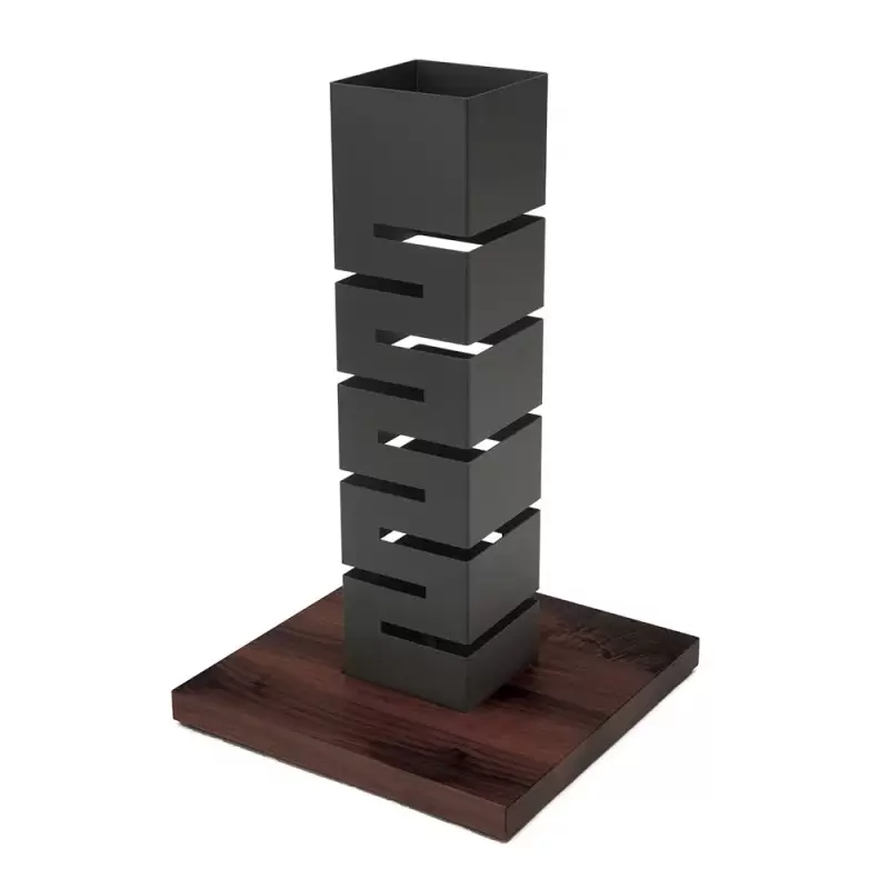 Rosseto Tall Black Matte Multi-Level Column Riser with Walnut Base - 1 Piece - 13.8 x 13.8 x 22.4 In.