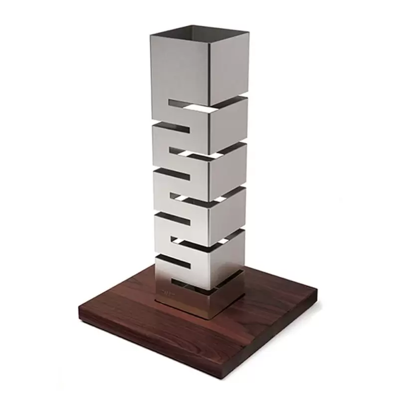 Rosseto Tall Stainless Steel Multi-Level Column Riser with Walnut Base - 1 Piece - 13.8 x 13.8 x 22.4 In.