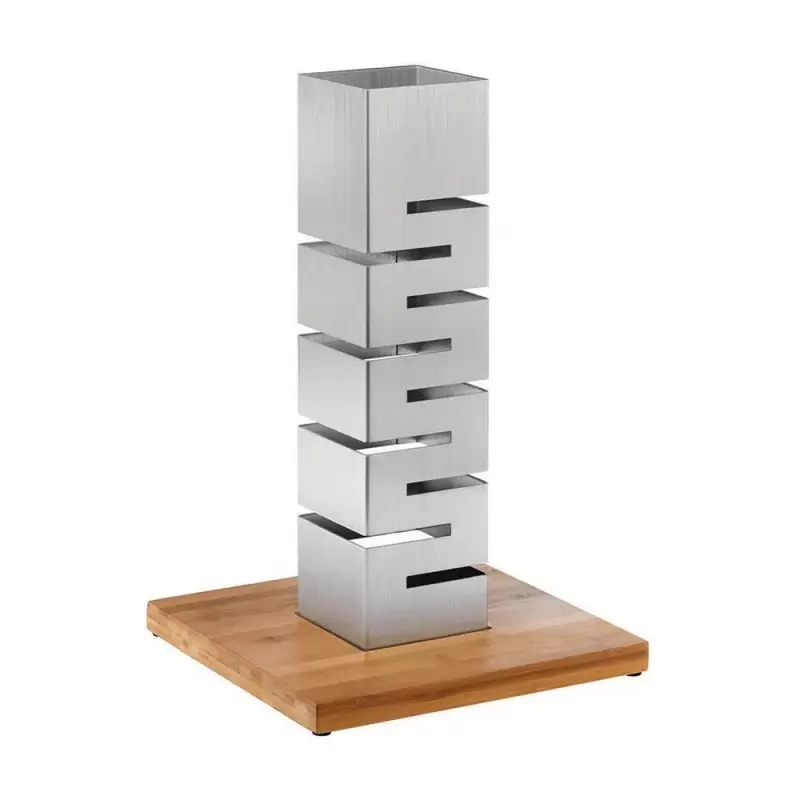 Rosseto Tall Stainless Steel Multi-Level Column Riser with Bamboo Base - 1 Piece - 13.8 x 13.8 x 22.4 In.