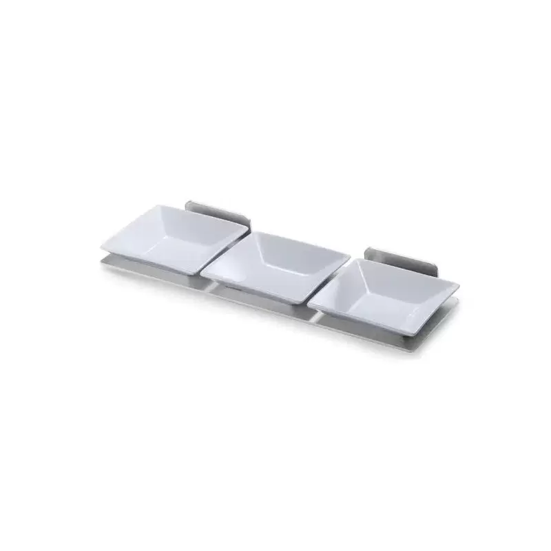 Rosseto Stainless Steel Spice Shelf with 3 Porcelain Bowls for Multi-Chef - 1 Piece - 14 x 5 x 2 In.