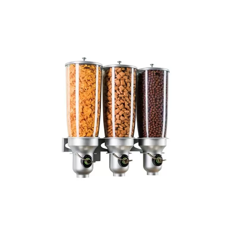 Cal-Mil Platinum Wall Mount Free Flow 5 Liter Triple Canister Cereal Dispenser