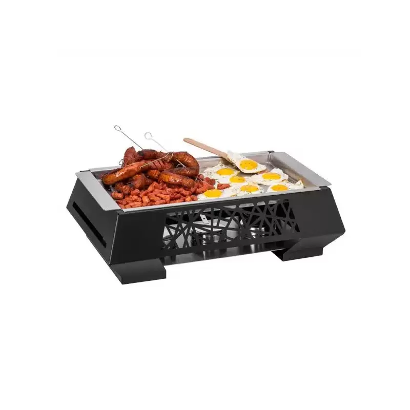 Rosseto GEO Multi-Chef 7" Black Warmer with 3 Fuel Holders & Burner Holder - 1 Piece - 24 x 16 x 7 In.