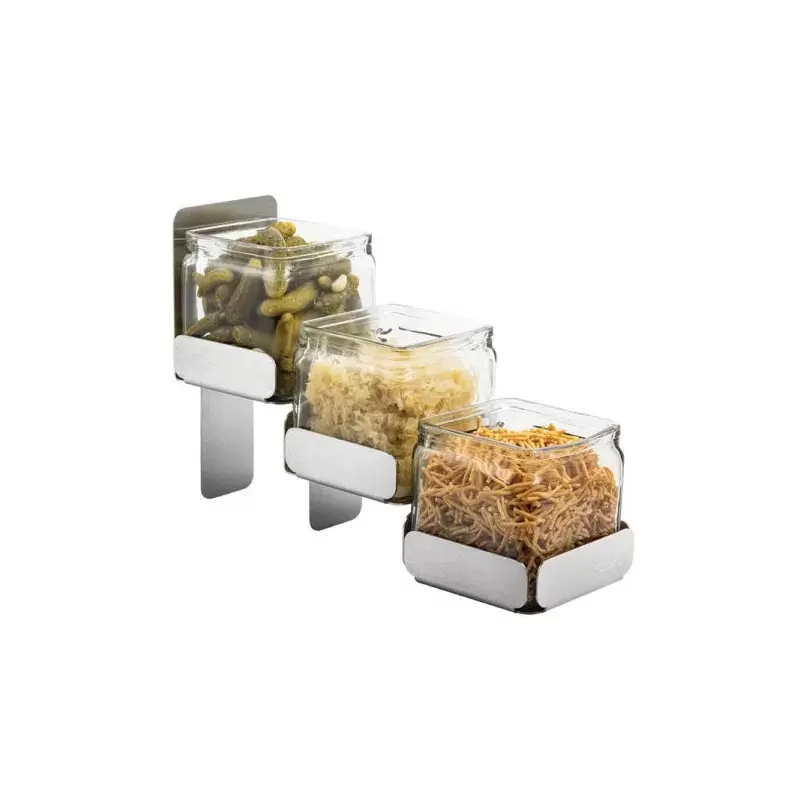 Rosseto 3 Level Stainless Steel Condiment Station with 3 Glass Jars - 1 Piece - 4.25 x 12.38 x 8.25 In.