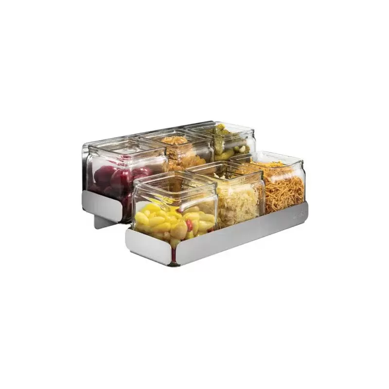 Rosseto 2 Level Stainless Steel Condiment Station with 6 Glass Jars - 1 Piece - 12.5 x 8.5 x 5.38 In.