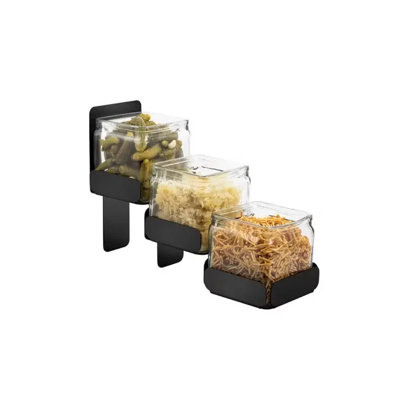 Rosseto 3 Level Black Matte Condiment Station with 3 Glass Jars - 1 Piece - 4.25 x 12.38 x 8.25 In.