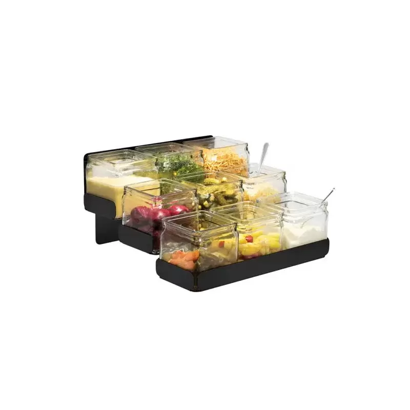 Rosseto 3 Level Black Matte Condiment Station with 9 Glass Jars - 1 Piece - 12.5 x 12.38 x 6.88 In.