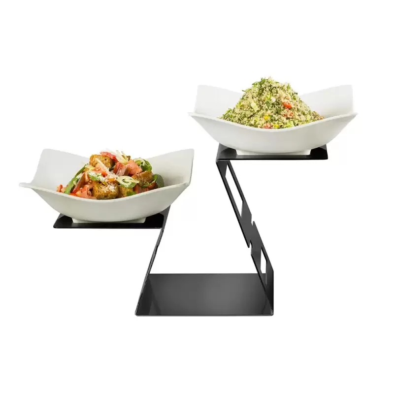 Rosseto Swan Black Matte Multi-Level Riser with Two Large Square Melamine Bowls - 1 Piece - 25.38 x 12.25 x 15.38 In.