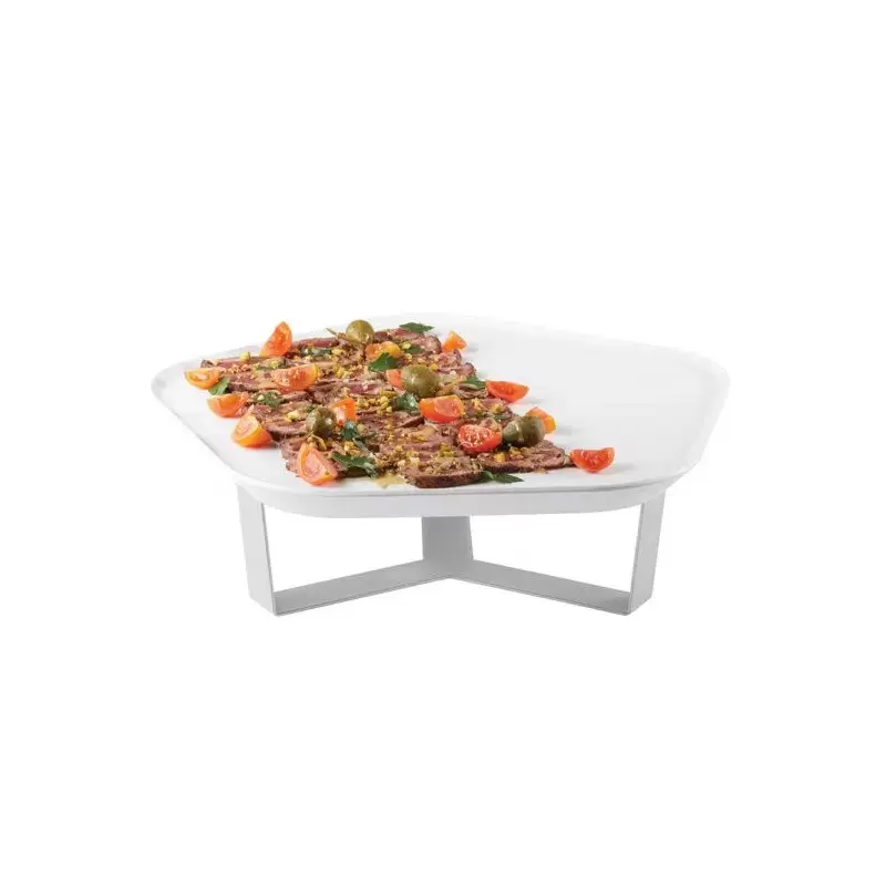 Rosseto Forme’ Melamine Polygon White Tray with Three Leg 4" Silver Riser - 1 Piece - 14.5 x 14 x 4.38 In.