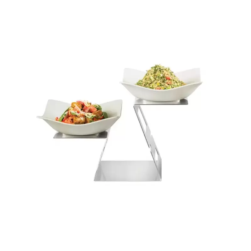 Rosseto Swan Stainless Steel Multi-Level Riser with Two Large Square Melamine Bowls - 1 Piece - 25.38 x 12.25 x 15.38 In.