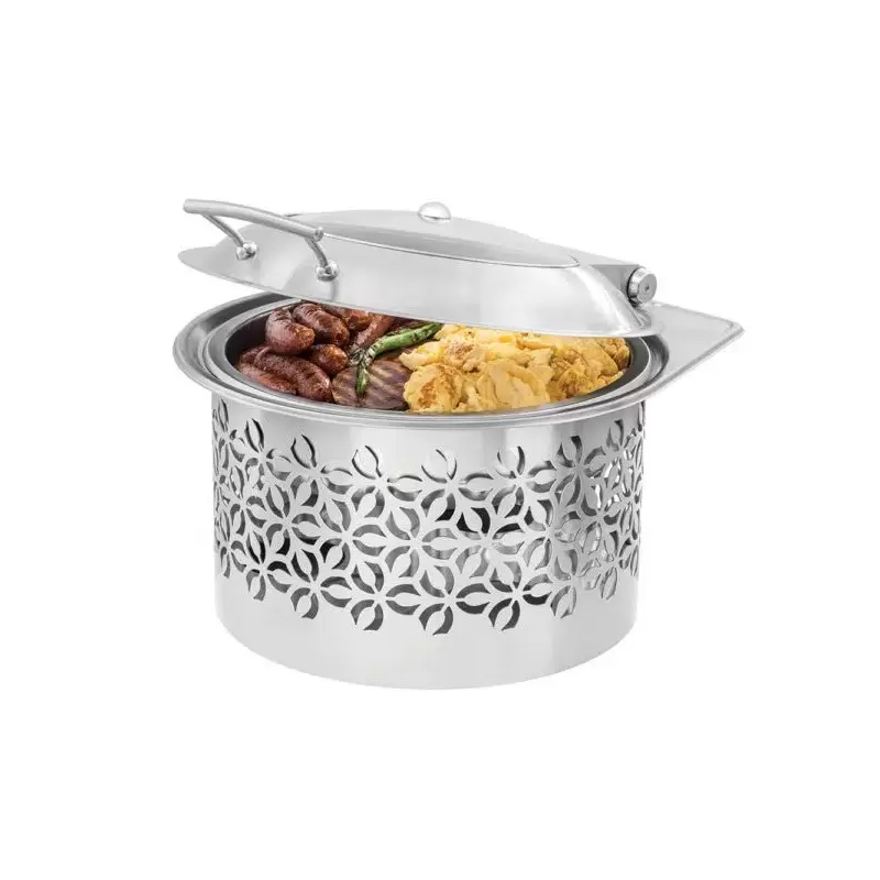 Rosseto Iris Stainless Steel Round Chafer with Soft Closing Lid - 1 Piece - 17.25 x 18.75 x 12.5 In.