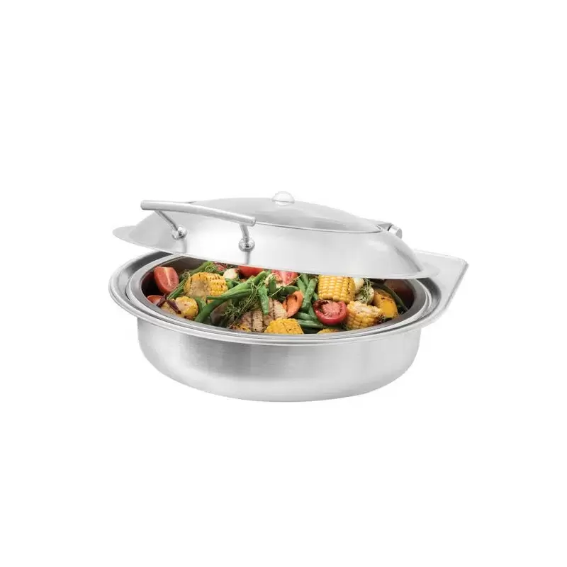 Rosseto Multi-Chef Round Chafer with Soft Closing Lid includes Water Pan - 6L - SS Brushed Finish - 16.5 x 18.9 x 6.7 In.