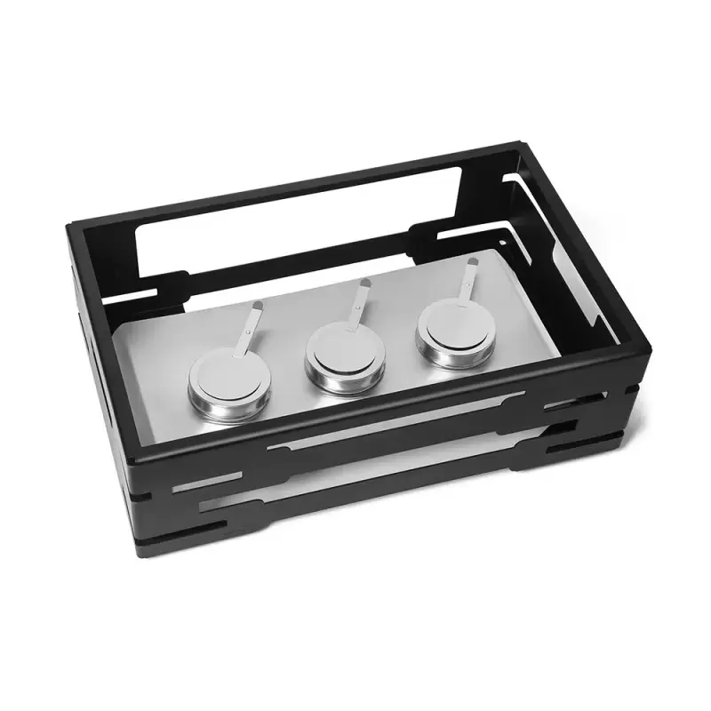 Rosseto Multi-Chef 7" Black Matte Warmer with 3 Fuel Holders and Reversible Burner Stand - 1 Piece - 21.5 x 13.5 x 7.25 In.