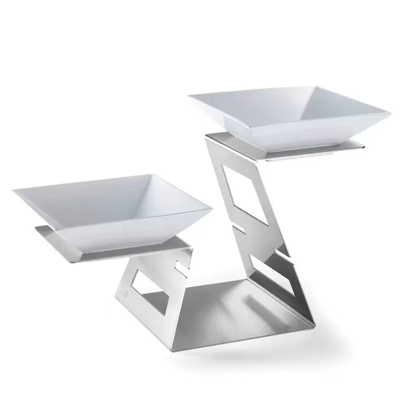 Rosseto Swan Stainless Steel Multi-Level Riser with Two Porcelain Bowls - 1 Piece - 23.3 x 10.75 x 14.5 In.