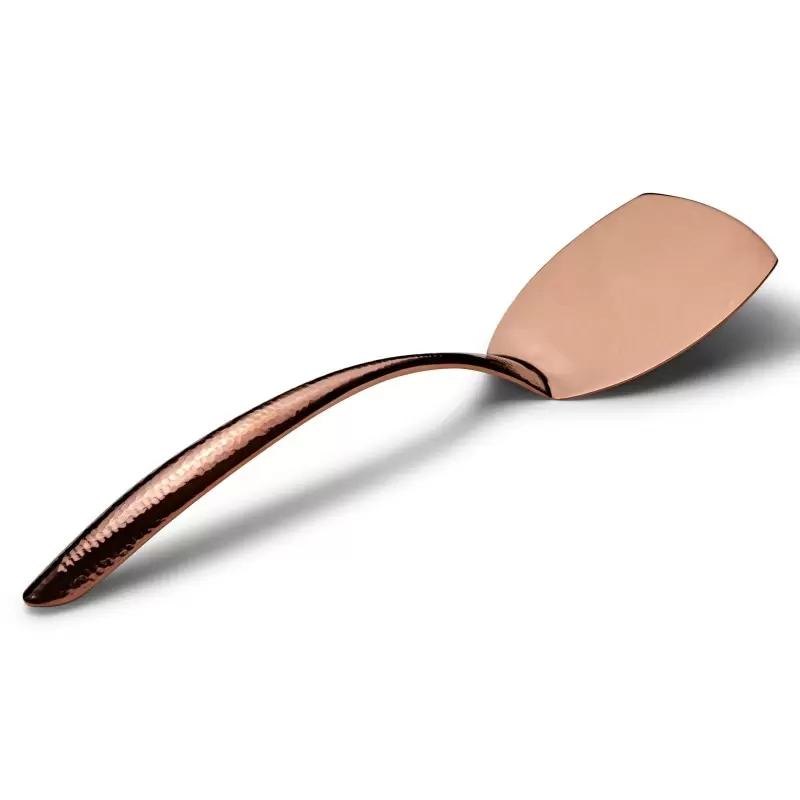 Bon Chef Solid EZ Use Banquet Stainless Steel Serving Turner - 14-3/4" Rose Gold Hammered Finish