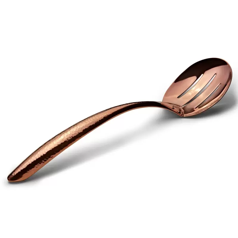 Bon Chef Slotted EZ Use Banquet Stainless Steel Serving Spoon - 13-1/2" Rose Gold Hammered Finish