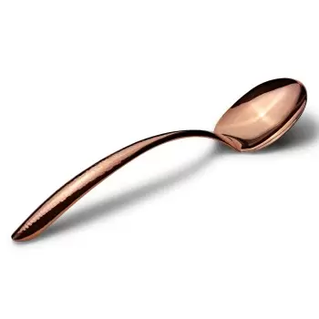 Bon Chef EZ Use Banquet Stainless Steel Serving Spoon 2 Oz. - 13-1/2" Rose Gold Hammered Finish