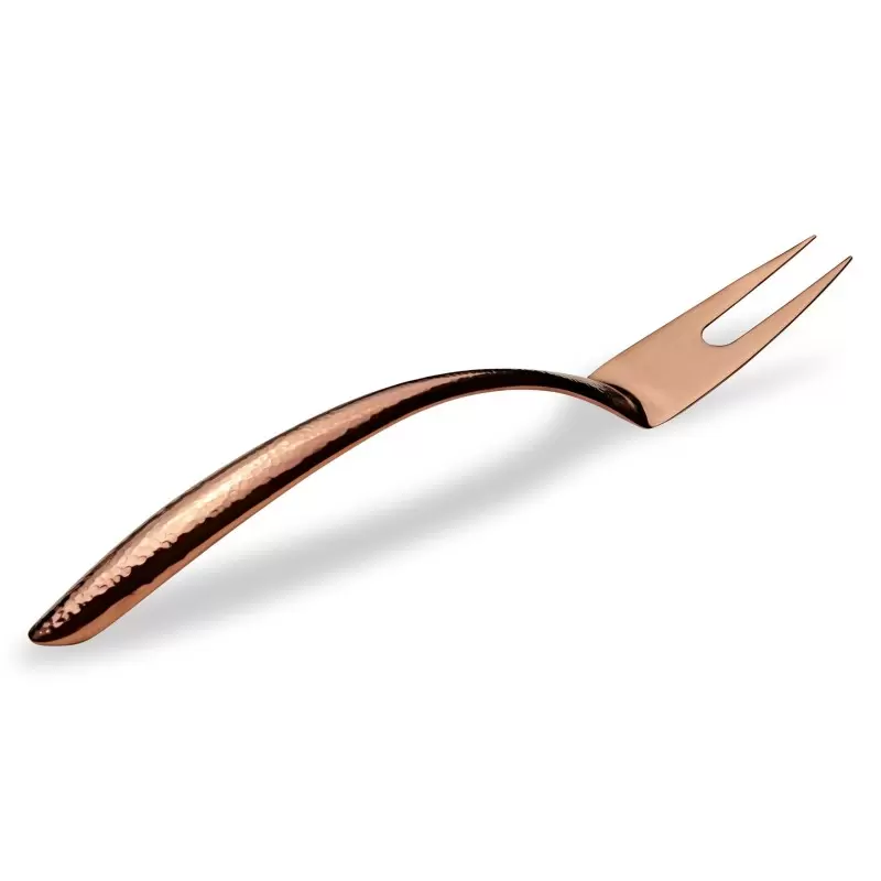 Bon Chef EZ Use Banquet Stainless Steel Serving Fork 14" - Hollow Cool Handle Rose Gold Hammered Finish