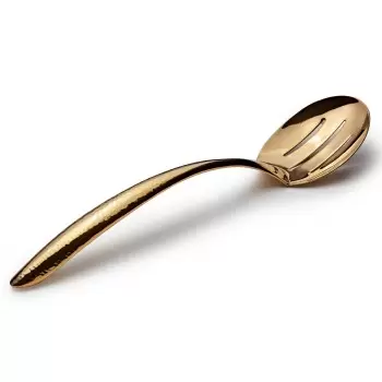 Bon Chef Slotted EZ Use Banquet Stainless Steel Serving Spoon - 13-1/2" Gold Hammered Finish