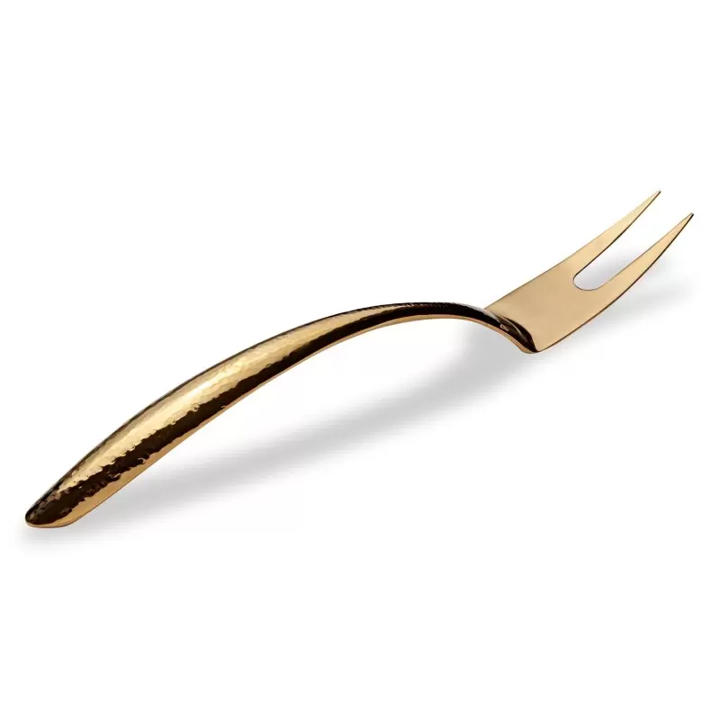 Bon Chef EZ Use Banquet Stainless Steel Serving Fork 14" - Hollow Cool Handle Gold Hammered Finish