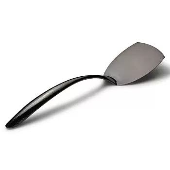 Bon Chef Solid EZ Use Banquet Stainless Steel Serving Turner - 14-3/4" Black Hammered Finish