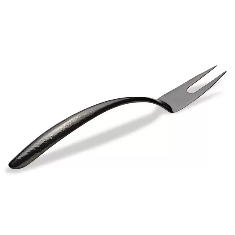 Bon Chef EZ Use Banquet Stainless Steel Serving Fork 14" - Hollow Cool Handle Black Hammered Finish