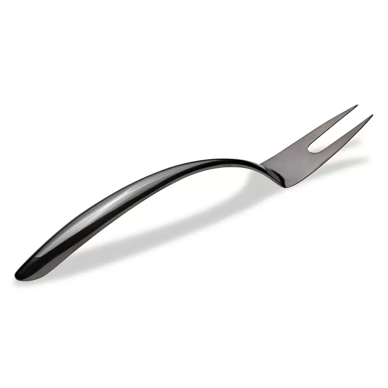 Bon Chef EZ Use Banquet Stainless Steel Serving Fork 14" - Hollow Cool Handle Black Mirror Finish