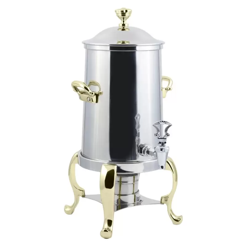 Bon Chef Coffee Urn/Server 5-1/2 Gallon - Non-Insulated - Stainless Steel Exterior Construction With Brass Trim